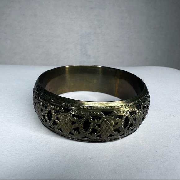 None Jewelry - Brass Tone Openwork Cuff Bracelet